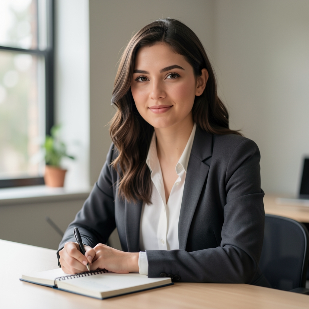 Portrait of Phoebe Linwood, contributing writer for Ibron Field Notes, photographed in soft natural light in a quiet workspace with a notebook and pen on the desk